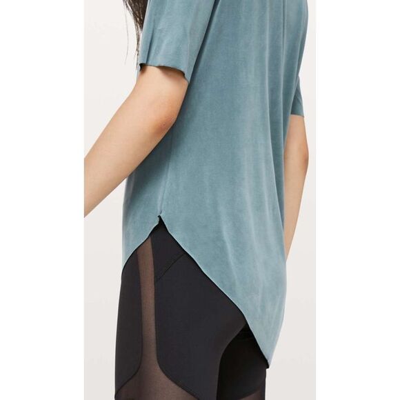 Lululemon Lab Flutter Asymmetrical Short Sleeve  Mystic Green T SHIRT TOP sz 10 - Picture 3 of 9